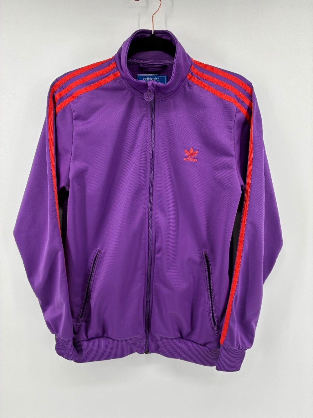adidas Purple Track Jacket with Orange Shoulder Stripes